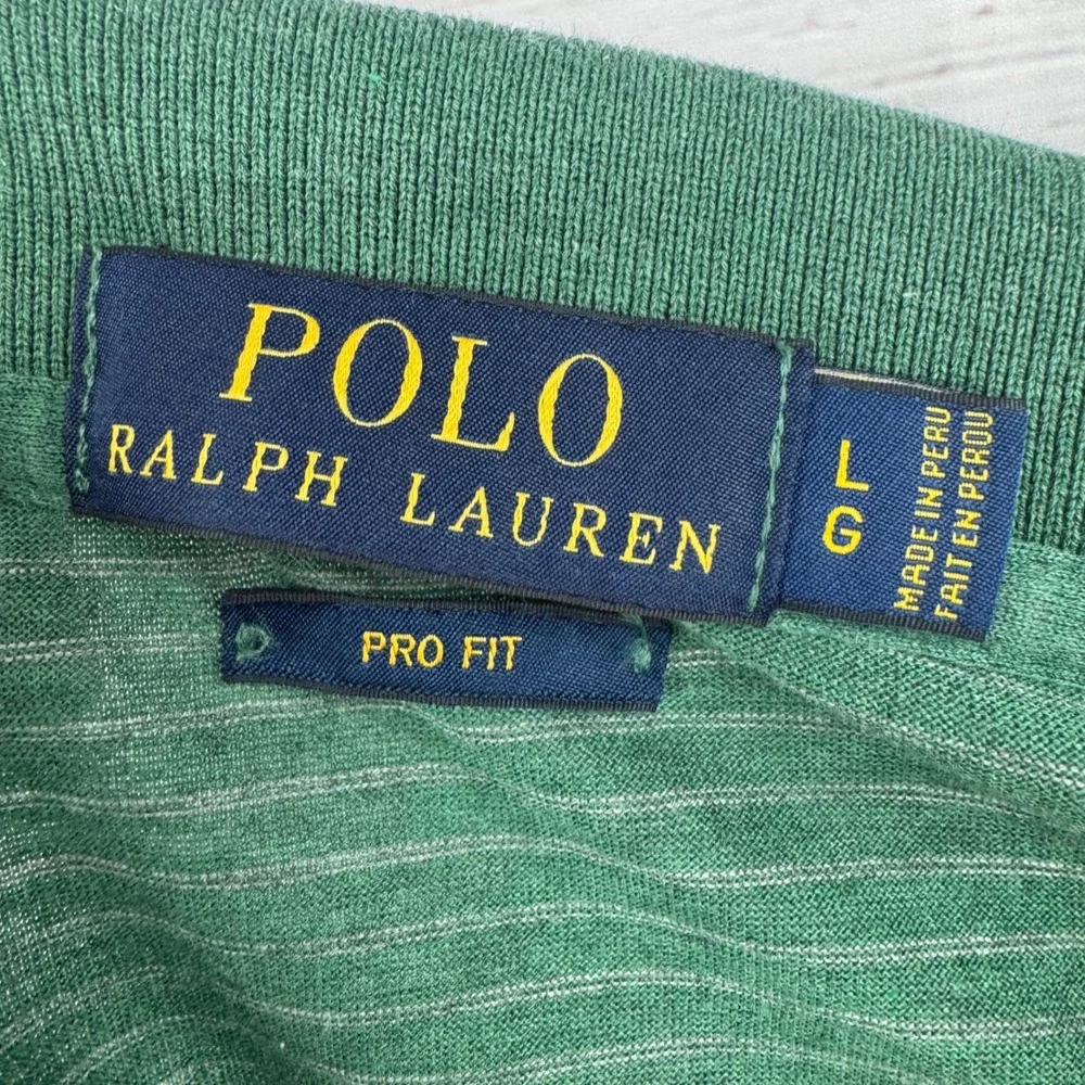 Polo Ralph‎ Lauren Polo Shirt Mens Large Pro Fit Green Striped Short Sleeve Pony